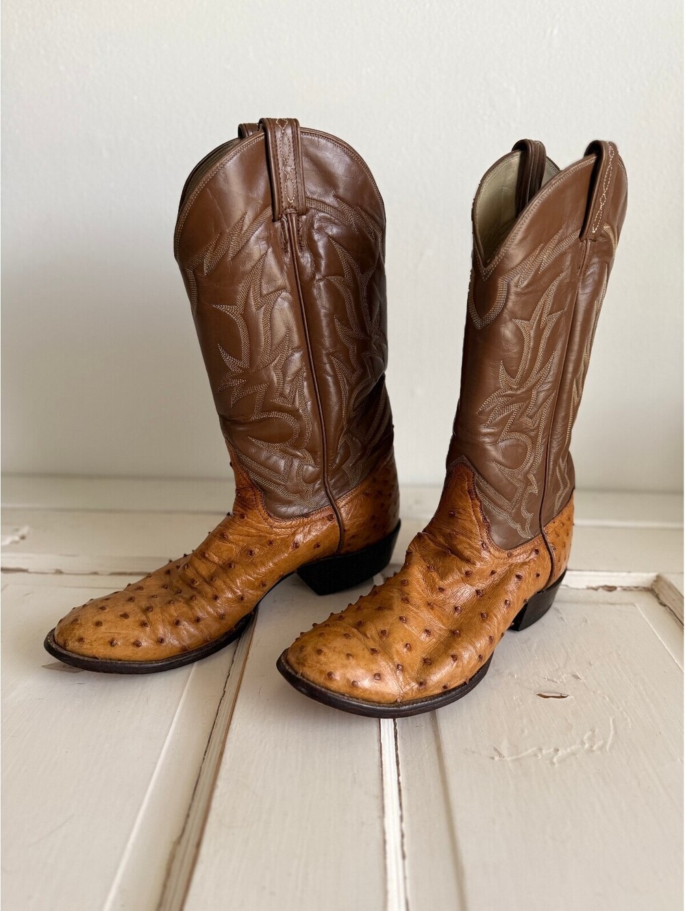 El Rey Tony Lama Full Quill Ostrich 10.5 RR Antique Tan Exotic Men's Boots 8237